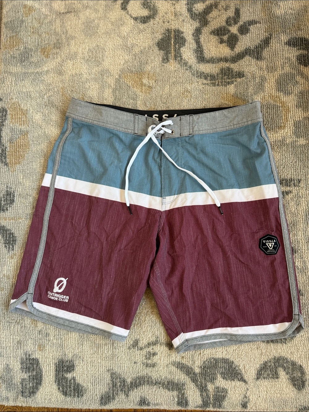 Outrigger Canoe Club VISSLA Two-Tone Teal & Maroon Surf Boardshorts 33